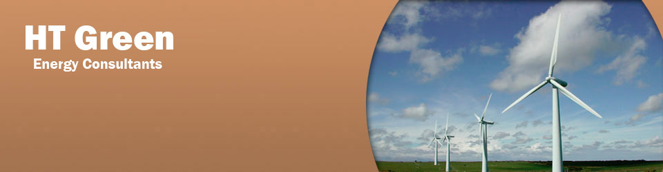 4 white windmills outside with a blue sky and clouds, salmon coloured layout with white writing.